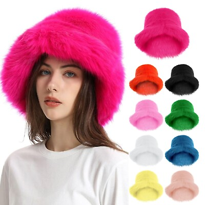 #ad Fuzzy Bucket Hat for Women Winter Fluffy Furry Plush Faux Fur Hats Bucket Hats $25.99