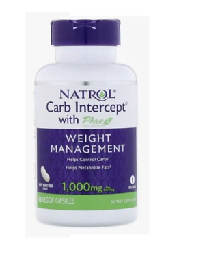 #ad NATROL CARB INTERCEPT PHASE 2 WEIGHT MANAGEMENT 60 Caps each 1000mg exp 05 25 $11.95