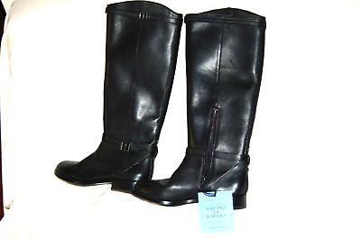 #ad Antonio Melani Leather Boots Women 8.5 Black Wide or Slim Calf Heel $58.00