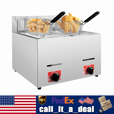 #ad Commercial Countertop Gas Fryer LPG Liquefied Gas Deep Fryer Doul Frying Baskets $216.61