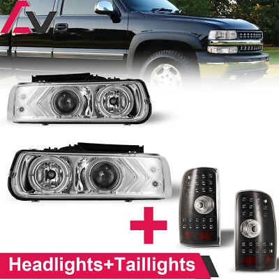 #ad For 2000 2006 Chevy Tahoe Suburban 1500 Headlights Chrome LampsRear Tail Lights $161.98