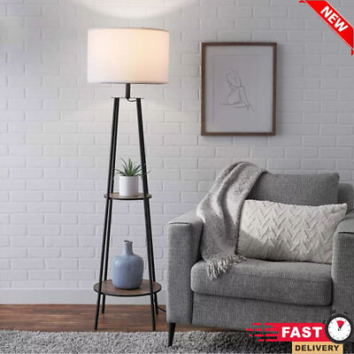 #ad Modern Tripod Floor Lamp with 2 Tier Storage Shelves for Living Room Black $67.41