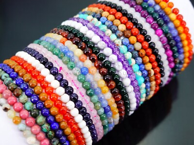 #ad Handmade 4mm Mixed Natural Gemstone Round Beads Stretchy Bracelet Reiki Chakra $1.60