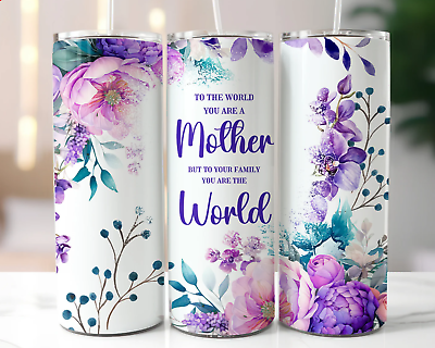 #ad Purple Floral Mothers Day 20oz Skinny Tumbler Travel Cup Mug Insulated Mom Gift $22.99