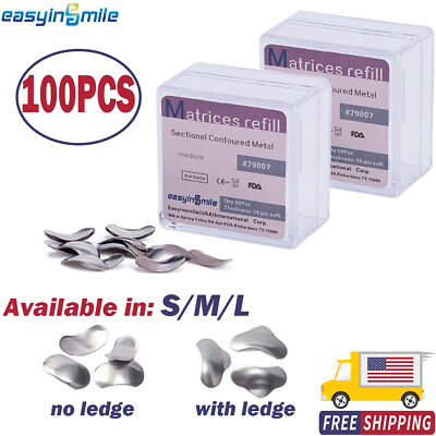 #ad 100×Dental Matrices Sectional Contoured Metal Soft Band Matrix Refill 50μm S M L $17.98