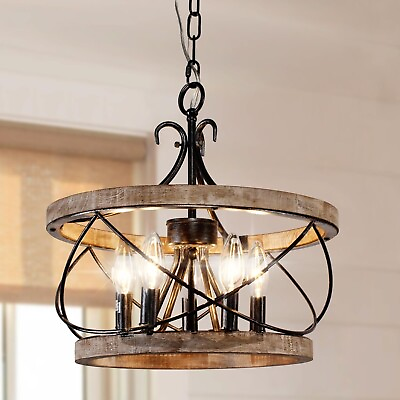 #ad Oaks Aura FC4059 5H Farmhouse 5 Light Weathered Wood Cage Rustic Chandelier OB $94.99
