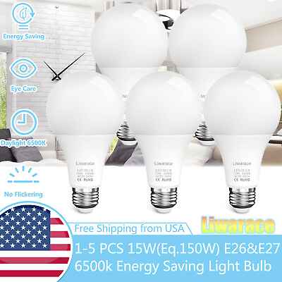 #ad 1 5Pack LED Light Bulbs New 150 Watt Equivalent A21 Energy Saving White 6500k US $13.59