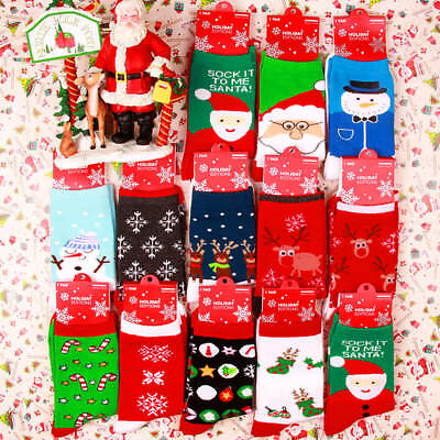 #ad Women Men Christmas Soft Cotton Sock Santa Elk Ankle High Winter Warm Xmas Socks $3.99