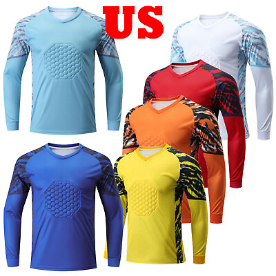 #ad US Boys Soccer Goalkeeper Jersey Padded Protection Goalie Shirt Training Top $16.01
