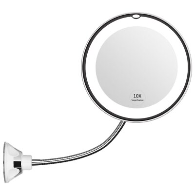 #ad KEDSUM Flexible Gooseneck 6.8quot; 10x Magnifying LED Lighted Makeup Mirror $13.95
