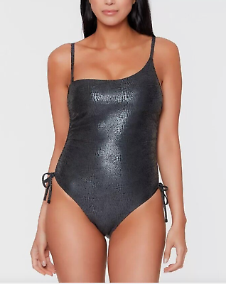 #ad Bar III Faux Black Sea Snake Women#x27;s Large One Shoulder One Piece Swimsuit $19.99