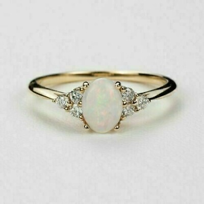 #ad Pretty Oval Cut Simulated Fire Opal Women#x27;s Promise Ring 14k Yellow Gold Plated $127.35