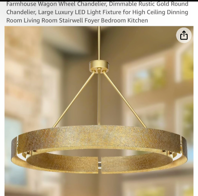 #ad Farmhouse Wagon Wheel Chandelier Dimmable Rustic Gold Round Chandelier LED $149.99