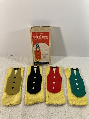 #ad Vintage Cola Coasters Novel Bottle Jackets Set of 4 Made in Japan $3.99