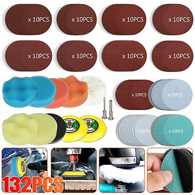 #ad 132Pcs 3inch Sanding Discs Foam Buffing Polishing Sponge Sander Buffer Pad Kit $19.98