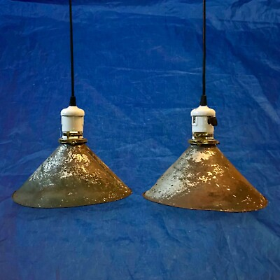 #ad 42quot; Wired Pair Industrial Pendant Lights Antique Shades Porcelain Sockets 31C $600.00