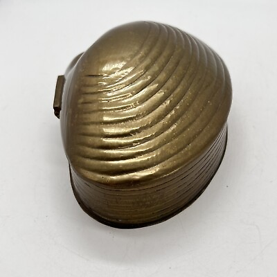 #ad Vintage Brass Sea Shell Clam Hinged Lid Trinket Box $12.99
