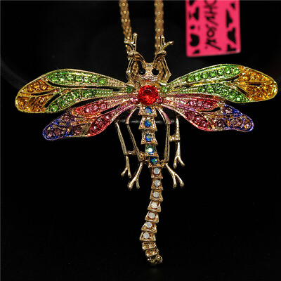 #ad Fashion Women Colorful Enamel Crystal Cute Dragonfly Pendant Animal Necklace $3.95