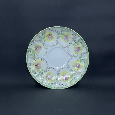 #ad Vintage Saucer Hand Painted Pink Floral Single Replacement Green Yellow Gold $8.00