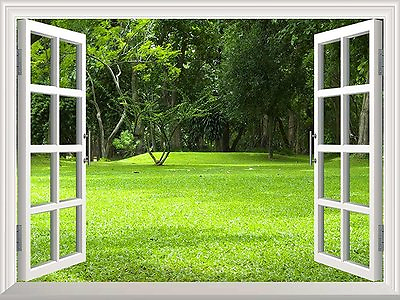 #ad Wall Mural Garden Green Grass Creative Window View Wall Decor 24quot;x32quot; $28.59