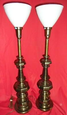 #ad Pair Of Dull amp; Tarnished Stiffel Two Handle Brass Table Lamps 37quot; $199.99