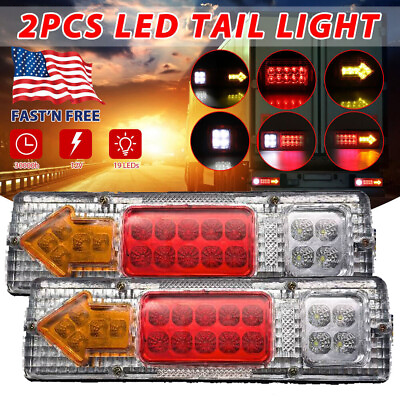 #ad 2PC Utility Trailer LED Tail Light Kit Stop Rear Brake Turn Indicator Truck Lamp $14.95