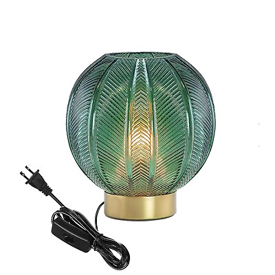 #ad Auwieou mid Century Modern Table lamp Globe Table lamp Green Ribbed Glass Sha... $103.86