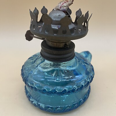 #ad Kerosene Lamp Beautiful Aqua Blue Glass Base with Handles No Chimney Vtg Rare $26.99