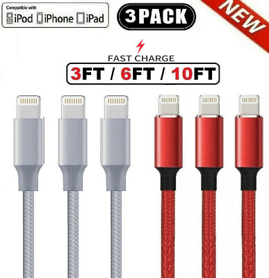 #ad 3 Pack Fast Charger USB Cable For iPhone 7 8Plus iPhone 8 11 12 13 14 Pro Max XR $9.99
