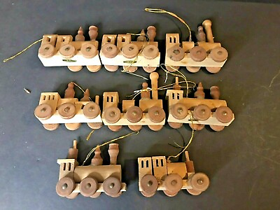 #ad Set of 8 Wooden Vintage Train Engine Ornaments Christmas 2 1 2 x 3quot; $11.66