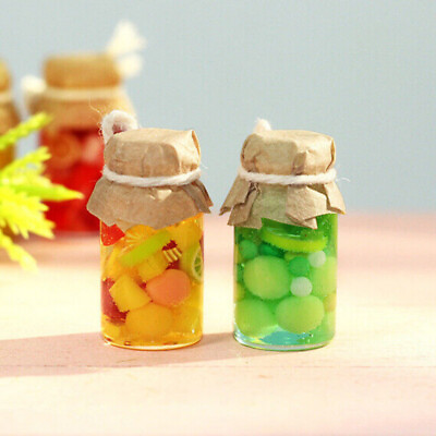 #ad 3Pcs Dollhouse Miniature 1 12 Scale Strawberry Canned Fruit Bottle Kitchen Jar $7.43