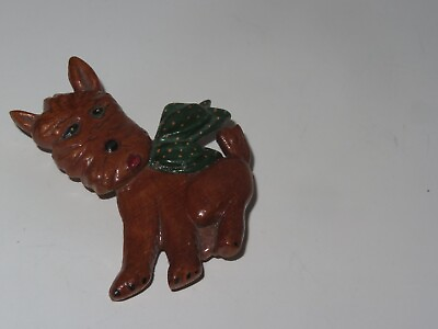 #ad Vintage Dog Brooch Pin Jewelry Whimsical Wood Carved a176 $17.99