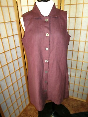 #ad J Jill Linen Sleeveless Button Front Dress PM M petite long vest Lagenlook $34.95