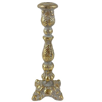 #ad Ornate Cast Metal Candlestick Candle Holder Gold Tone Rococo Baroque Heavy 9” $25.49