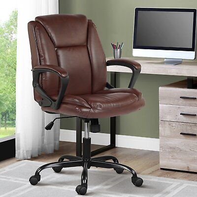 #ad PU Leather Task Chair Home Office Chair Ergonomic Mid Back Computer Desk Chair $68.99