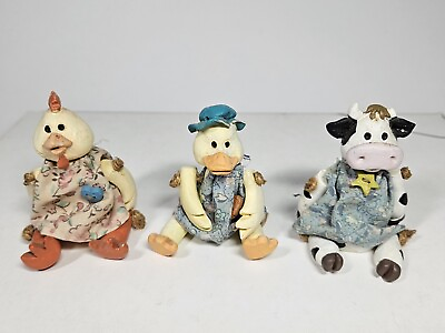 #ad Russ Cow Duck and chicken collection Set of 3 Folk Vintage Shelf Sitters $16.49