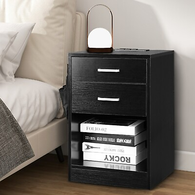 #ad Modern End Side Table with Charge Station Bedside Nightstand with Storage Drawer $80.65