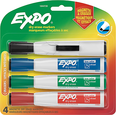 #ad Expo Magnetic Dry Erase Markers with Eraser Chisel Tip 4 Count $11.99
