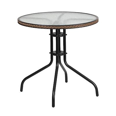 #ad Flash Furniture 28#x27;#x27; Round Tempered Glass Metal Table with Dark Brown Rattan $119.21