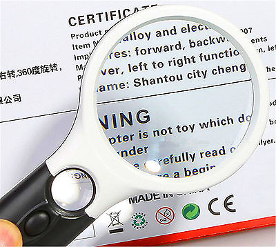 #ad 3 LED Light Magnifier 3x75mm Handheld Magnifying Glass 45x22mm Jeweler Loupe $12.49