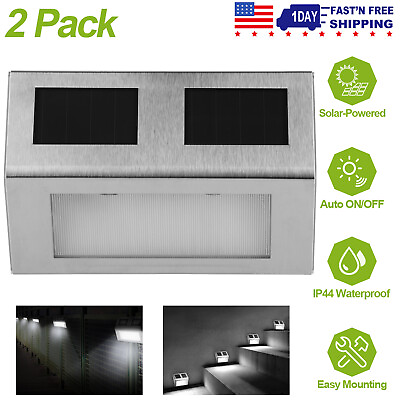 #ad 2 LED Solar Fence Light Outdoor Stair Step Light Waterproof Security Garden Lamp $12.45