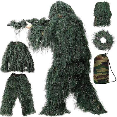 #ad Woodland Camouflage Ghillie Suit Sniper Tactical Clothes Jungle Hunting US stock $33.99