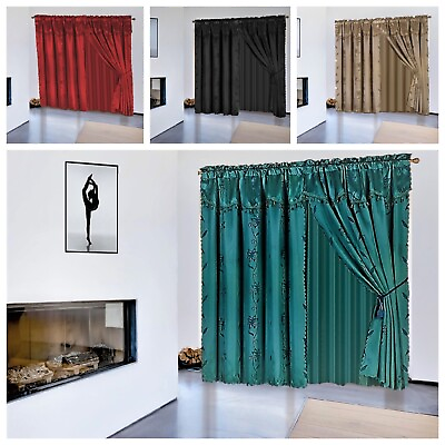 #ad #ad 1 Set Window Curtain Satin Jacquard Style Luxury Rod Pocket Faux Silk NADA $15.73
