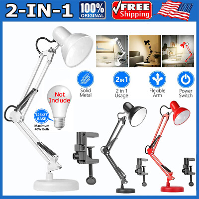 #ad #ad Metal Adjustable Swing Arm Desk Lamp Eye Caring Study Desk Lamps Black w Clamp $21.79