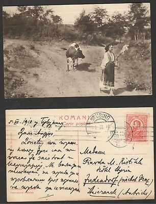 #ad ROMANIA TO AUSTRIA POSTCARD GIRL IN NATIONAL COSTUME 1910. $28.50