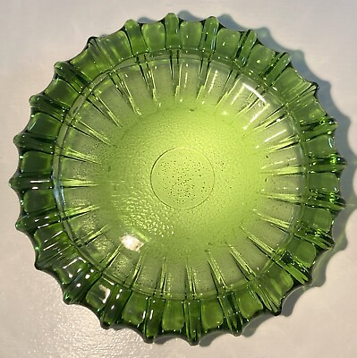 #ad Vintage Fostoria Emerald Green Starburst Glass Ashtray Heavy MCM Round 10” $34.95