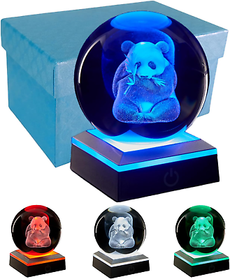 #ad 3.15 Inch Panda Crystal Ball Lamp 3D Crystal Night Light with LED Colorful Ligh $30.99