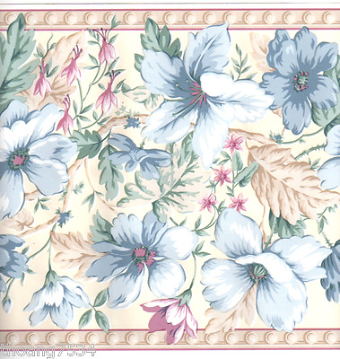 #ad Traditional Victorian Light Blue Cream Flower Floral Rose Wall paper Border $23.99