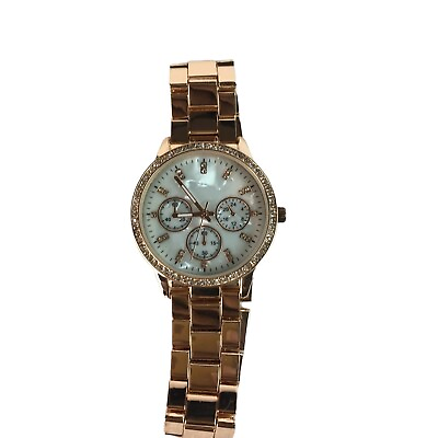 #ad Womens Rose Gold Round Tone Watch Adjustable Band Multiple hands $15.63