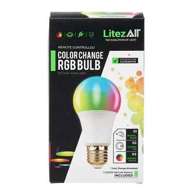 #ad LitezAll LED Color Changing Light Bulb with Remote 16 Colors E26 $10.99
